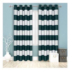 NEW Set of 2 Evergreen & Light Gray "52 x 84" Stripe Curtains
